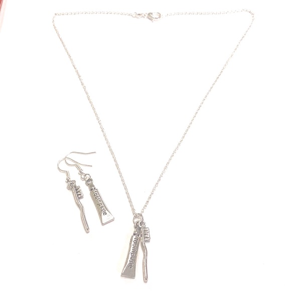 Dental Hygienist Dentist Necklace Earrings Set Silver Tone - Picture 2 of 5
